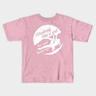 Climbing like a girl - White Logo Kids T-Shirt